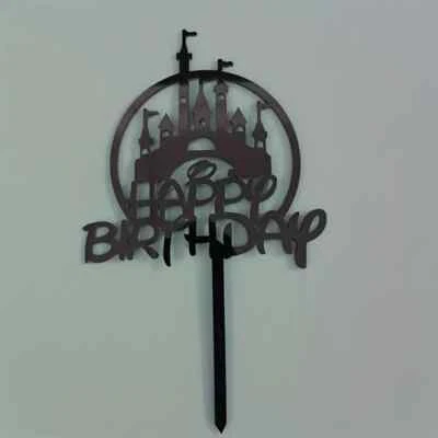 1 X Princess Castle Theme Happy Birthday Cake Topper Acrylic 5 Colours (B77) - Image 1 of 4