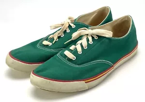 Vintage Polo Ralph Lauren Green Striped Canvas Deck Boat Shoes Mens 10 M Nice - Picture 1 of 8