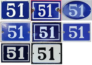 Old blue brown French house number 51 door wall plate plaque enamel sign - pick - Picture 1 of 9