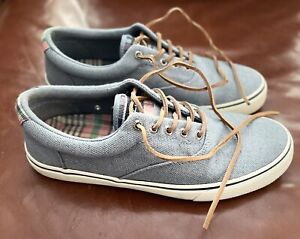 SPERRY Men’s Canvas Blue Boat Shoes Laced Rubber-sole 9.5 EUC STS22046
