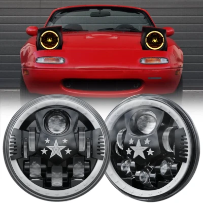 Faros LED redondos Halo DRL de 7 pulgadas aprobados por el DOT para Mazda Miata MX5 1990-1997 Foto 1 de 4