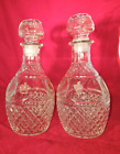 2 Vintage Wine/Whiskey Decanters Cut Glass Etched Crown Royal Grapes w/stoppers