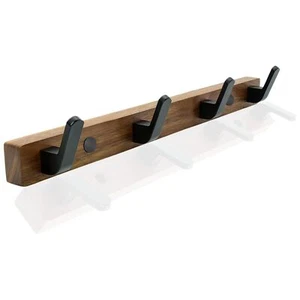 Coat Rack Wall Mount Solid Walnut 4 Black Hooks 13.8 Inches Rustproof - Picture 1 of 7
