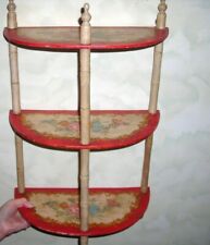 Beautiful & Colorful 1930's What-Not Shelf With Bamboo Legs & Wooden Shelves
