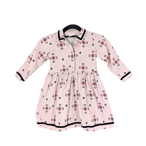 Hanna Andersson Girls Dress Baby Corduroy Pink Floral Half Button Size 100 US 4 - Picture 1 of 7
