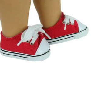 Doll Clothes 18" Sneakers Shoes Red Canvas Tie Lace Fits American Girl Dolls - Picture 1 of 3
