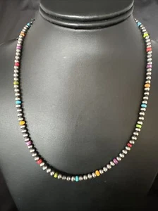 Multicolor 4mm Sterling Silver Navajo Pearls 18"  Necklace 94318 - Picture 1 of 12