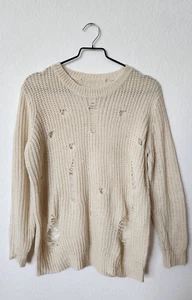 Urban Outfitters Top New Size Medium Cream Sweater Distress Trendy Sheer Rock - Picture 1 of 3