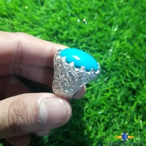 Natural Rare Nishapuri Feroza Ring 925 Silver Turquoise Ring For Men Size 10 - Picture 1 of 6
