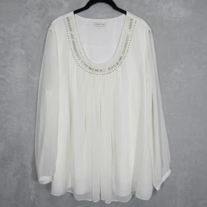 Coldwater Creek Top 2X White Embellished Sheer Long Sleeve Blouse - Picture 1 of 10
