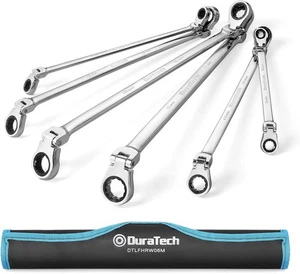 Juego de llaves de trinquete de cabeza flexible extra largas DURATECH, caja doble DTLFHRW06M-G - Imagen 1 de 6