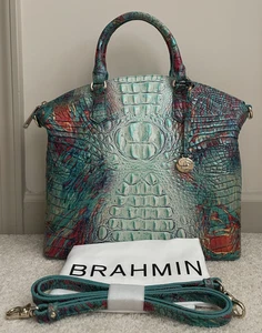 BRAHMIN Melbourne Large Duxbury Lthr Satchel Bag DREAM OMBRE Green Blue Red NWT - Picture 1 of 11
