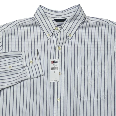 Chaps Ralph Lauren Blue White Striped Button Front Shirt Mens L Coastal NWT $55 - Image 1 of 4