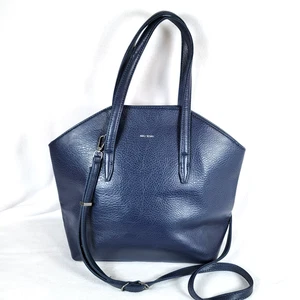 Matt & Nat Shoulder Baxter Tote Bag Blue Vegan Pebbled Leather Adjustable 12.5" - Picture 1 of 9