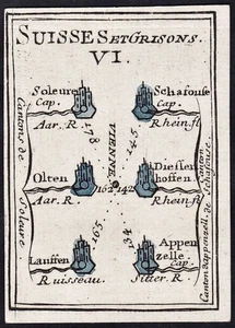 Running Sciaffusa Svizzera playing card carta da gioco map card Poilly 1750 - Foto 1 di 1