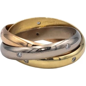 Anillo de tres bandas con diamantes de corte redondo de más de 1,00 quilates de oro tricolor de 10 quilates tamaño considerable - Imagen 1 de 6