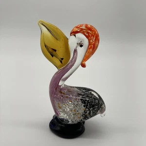 VTG Art Glass Pelican Figurine Fish In Mouth Hand Blown 7" Murano Style Nautical - Picture 1 of 20