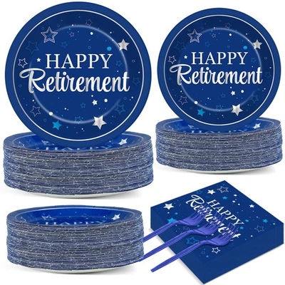 50 Guests Retirement Plates and Napkins Party Supplies Happy Retirement Party... - Image 1 of 4