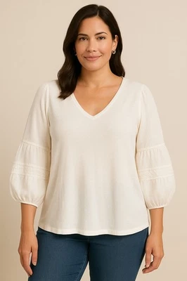 Camiseta Top Chico's Mujer Blanca Bordada Manga Campana Mezcla Mixta, 3(XL) Foto 1 de 4