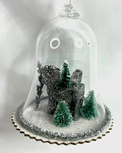 Gewölbte Glitzer Winterszene Deere Bäume Weihnachtsschmuck Koboldkern, Wald - Bild 1 von 6