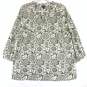 Blusa Pullover Talbots Para Mujer XL Cuello Volantes Verde Marfil Algodón Manga Larga - Imagen 1 de 7