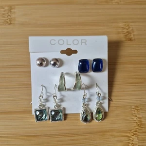 Pendientes Perforados Color Azul Verde Tono Plateado Tachuelas Colgantes Joyería - Imagen 1 de 4