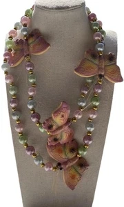 Vintage Butterfly Color Pearls Beaded Ceramic Choker Quality Necklace 80s Sz 19” - Picture 1 of 15