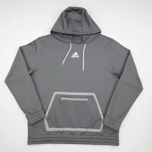 Adidas Men's Zip Pocket Comfy Soft Fleece Team Issue Pullover Hoodie Gray Size L - Picture 1 of 11