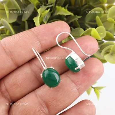 925 Argento Verde Onice Cab Pietra Cyber Monday Moglie Matrimonio Pendente Boho - Immagine 1 di 4