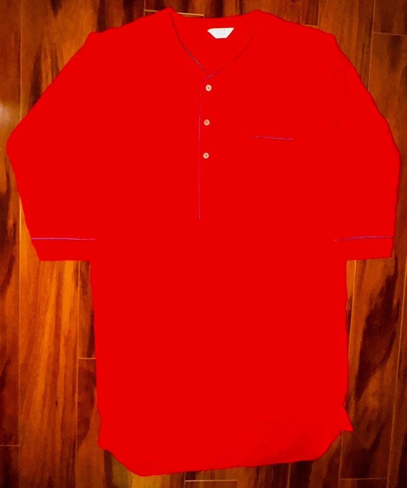 Vintage Men’s Chas Reed & Co Red Nightshirt L USA Made 3/4 Sleeve Piping Trim - Image 1 of 4