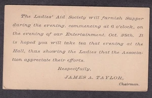 1880 Postkarte Damen Hilfsverein wird Abendmahl einrichten - Detroit - Bild 1 von 2