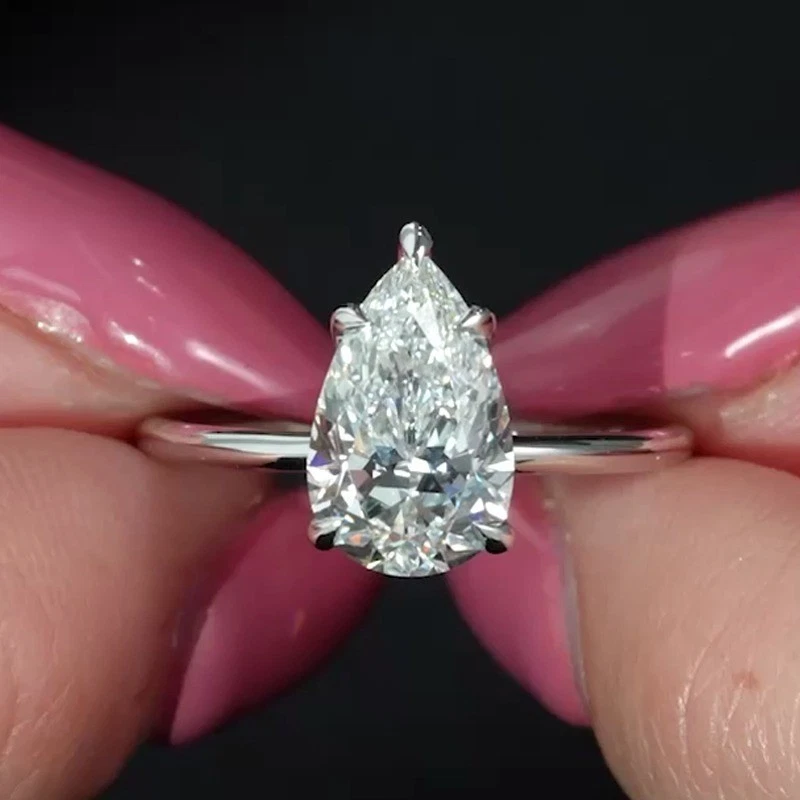 1.70 Ct Pear Cut CVD Lab Grown Diamond Solitaire Engagement Ring In 925 Silver - Image 1 of 4
