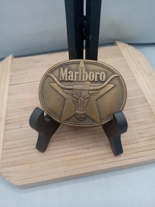 Vintage 1987 Solid Brass Philip Morris Marlboro Texas Longhorn Star Belt Buckle - Picture 1 of 6