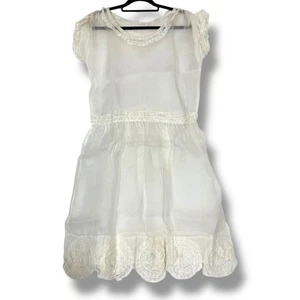 Vestido eduardiano de seda pura muselina organza L con volantes y adornado blanco antiguo - Imagen 1 de 14