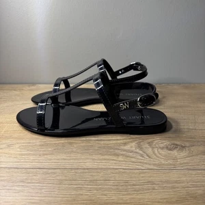 Stuart Weitzman Black Jelly Sandals Women 7 Patent Slingback Minimalist Vacation - Picture 1 of 7