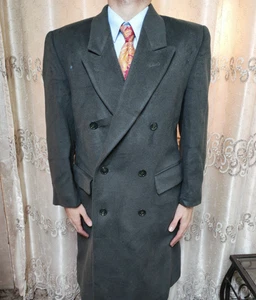 1970s Vintage classic wool & Cashmere blend db gangster green over coat 40R - Picture 1 of 14