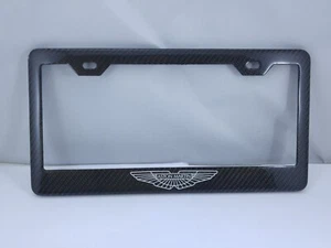 Aston Martin Silver Logo Carbon Fiber license Plate Frame 2x2 Gloss - Picture 1 of 3