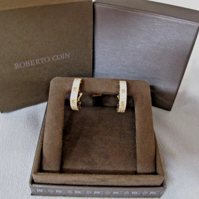 Pendientes de aro cuadrados de diamantes Pois Moi de oro rosa de 18 quilates Roberto Coin 1,2 tcw J124 Foto 1 de 4