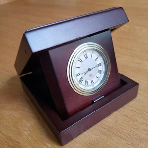 Desk Clock Wooden & Brass Traditional Classic Folding Mahogany coloured GC - Picture 1 of 11