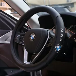 Black 38cm/15inch Steering Wheel Cover For BMW Series Genuine Leather Anti-slip - Picture 1 of 6