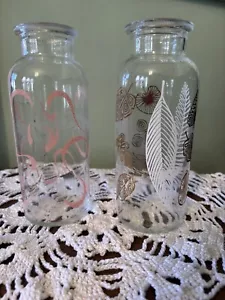 Two Vintage Midcentury Apothecary Jars ~ White & Pink Enamel ~ Gold Leaf - Picture 1 of 3
