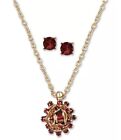 Charter Club Gift Red Bow Pendant Necklace & Crystal Stud Earrings Set