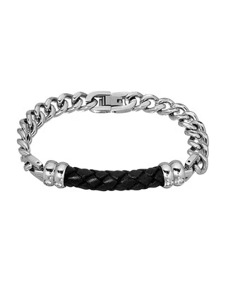 Atractiva pulsera para hombre con circonita cúbica de cuero negro y acero inoxidable 8,5 pulgadas Foto 1 de 2