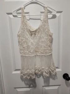 Dreamers Womens Size Medium Lace Ivory Sheer Sleeveless Scoop Neck Tank Top - Imagen 1 de 8