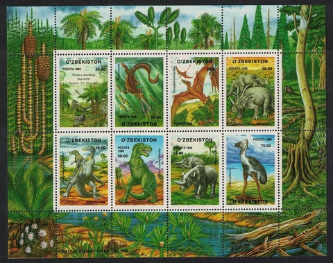 Uzbekistan Dinosaurs Prehistoric Animals 8v Sheetlet 1999 MNH SG#228-235 Cover