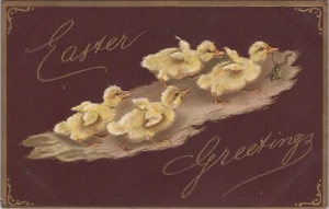 Postcard Easter Baby Ducks with Frog 1909 Guilford New York  Cancel So Cute!! - Picture 1 of 2