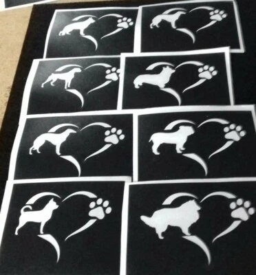 DAZZLE GLITTER TATTOOS 5 - 20 Hundepfoten im Herz Radierschablone viele Rassen Corgi Pudel Chihuahua Husky