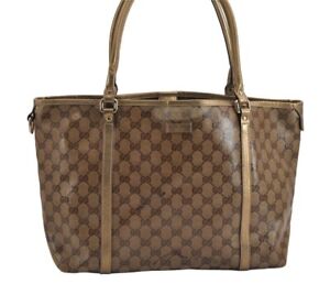 Authentic GUCCI GG Crystal Shoulder Tote Bag GG PVC Leather 197953 Brown 2524J