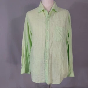 Roundtree & Yorke Caribbean shirt men's large green linen blend long sleeve - Picture 1 of 12