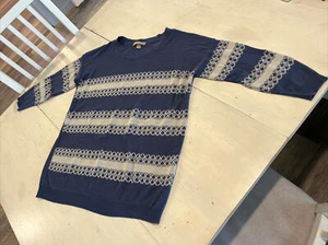 Sweater Shirt Women's M Light Pullover Blue & Ivory 3/4 Sleeve oneA - Picture 1 of 14
